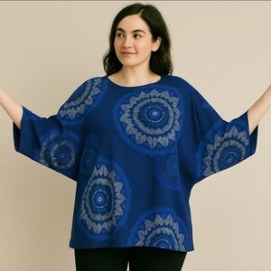 NANSO Blue Mandala Print Women's Tunic Top S